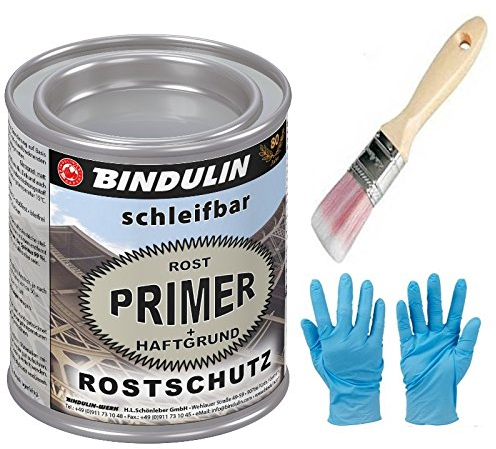 Bindulin Rostprimer, Rostschutzgrundierung, Autogrundierung mit eingebautem Haftgrund Farbe: grau inkl. Pinsel von E-Com24 zum Auftragen (250 ml)