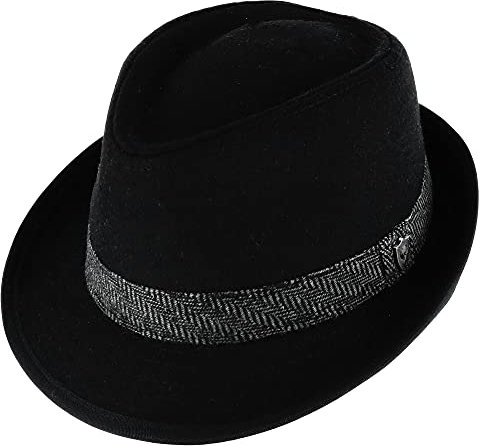 Ascentix Herren Fedora, 5,1 cm Krempe, klassische Wollmischung mit Fischgrätenband, Schwarz , XXL