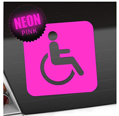 Kiwistar - Adesiva per Auto - Adesiviper Sedia a rotelle con disabili, Rosa Fluo - Scritte per Camion, Moto, Bici, Veicoli, Laptop, Camper, Autobus - Tuning