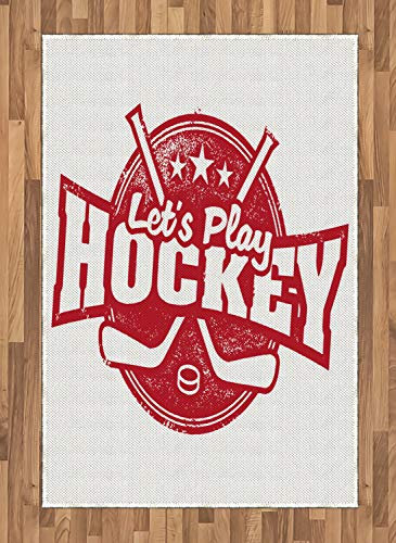 ABAKUHAUS Eishockey Teppich, Lassen Sie Uns Spielen Retro Style, Flachgewebe Deko-Teppiche für das Wohn-,Schlaf-, und Essenszimmer, 120 x 180 cm, Weiß