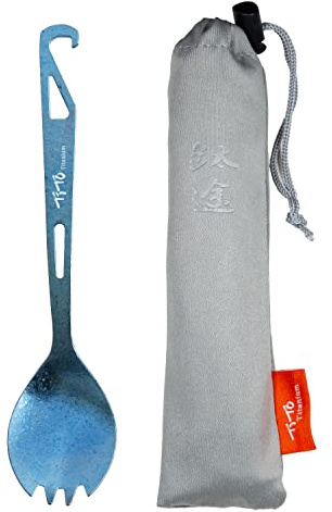 TiTo Titanium Fork Spoon Lightweight Portable Outdoor Dinner Spoon Fork Dinner Cutlery Outdoor Camping Spork with Bottle Opener