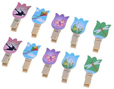 Amosfun 10 mollette in legno con motivo animali, graziose clip per foto fai da te, decorazione e cameretta dei bambini, piccole mollette in legno naturale