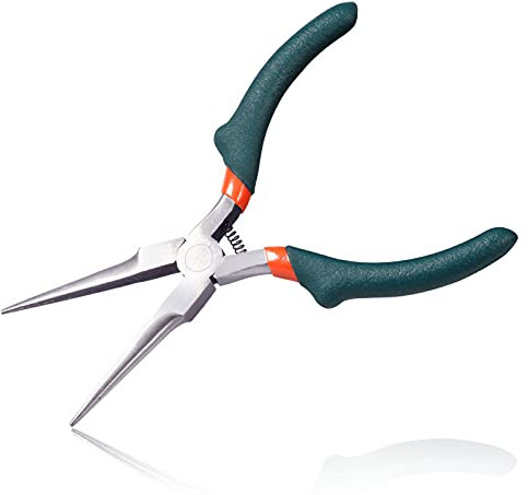 LEONTOOL 6-Inch Precision Needle Nose Pliers for Jewelry Making, Convex Shoulder Long Nose Pliers with Extra Long Tapered Jaw Spring Loaded Pliers Repair Tool for Clamping Bending Winding