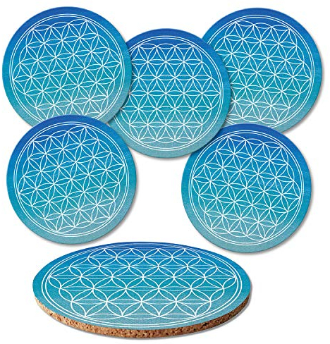 Lot de 6 sous-verres « Fleur de vie » dans une jolie boîte cadeau transparente, idéal pour les verres et les tasses (motif 5)
