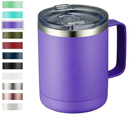 MEWAY 12oz Coffee Mug With Handle and Sliding Lid,Stainless Steel Travel Tumbler Cup with Handle,Double Wall Vacuum Insulated Camping Cup for Hot & Cold Drinks Tea (Purple,Set of 1)