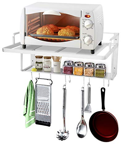 Greensen Estante para Horno de microondas de Doble Capa, Estante para Horno de microondas Colgante, Organizador de Estante de Almacenamiento de Cocina de aleación de Aluminio Espacial