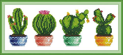 Awesocrafts Kit de broderie au point de croix Motif cactus facile