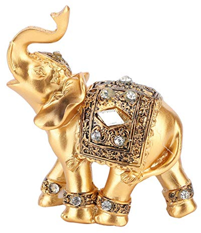 Deko Elefanten Figuren Gold 9 x 9 cm Kleine Harz Feng Shui Elephant Statue Oriental Elefant Skulptur Reichtum Gluecksbringer Figur für Home Büro Dekoration