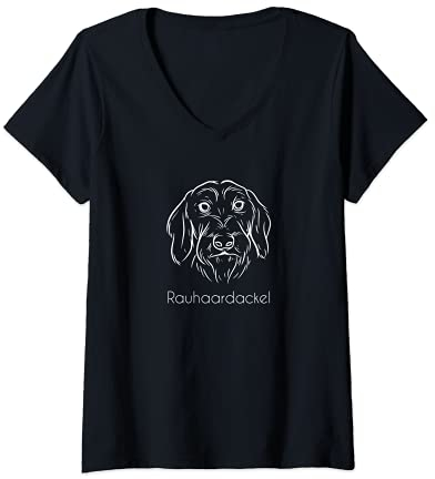 Damen Rauhaardackel Teckel Jagdhund Jäger T-Shirt mit V-Ausschnitt
