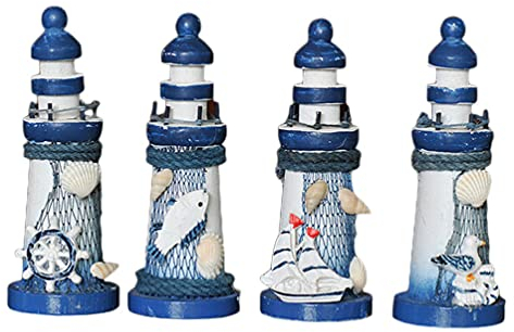 IMIKEYA 4 Stück Leuchtturm Holz Deko Natur klein Leuchtturmdeko Maritime Holz-Leuchtturm 13 cm Leuchtturmmodell Ornamente Tischdeko für Badezimmer Kinderzimmer Blumentopf