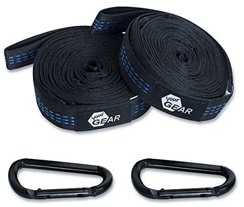 yourGEAR Befestigungs-Set für Hängematte 350 kg Aufhängeset 2X 280cm Schwerlast-Gurt mit 18 Schlaufen 2 Karabiner