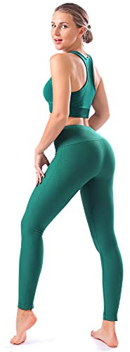 Vikodah Damen Sport Bekleidung Set Seamless Yoga 2 Stück Training Sport BH + Leggings Fitness Gym Running, dunkelgrün, M