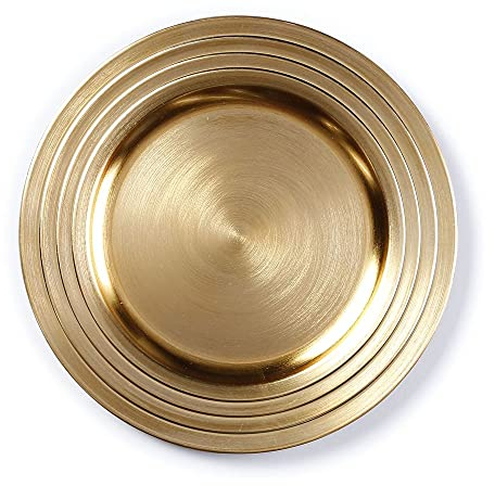 Inge-glas Dekoteller Kunststoff 33 cm x 1 Stück Platzteller mit Rillen Metallic Optik Unterteller gold