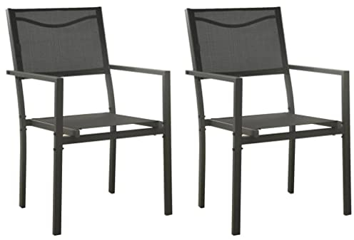 vidaXL 2X Gartenstuhl Stapelstuhl Stapelsessel Gartenmöbel Stuhl Gartensessel Stühle Essstuhl Balkonstuhl Terrassenstuhl Textilene Stahl Schwarz Anthrazit