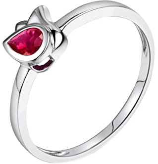 Daesar Ring Frauen 750 Weißgold, Verlobungsring Damen Schmal mit Tropfen Rubin 0.2ct Trauringe Nickelfrei Größe 58 (18.5)