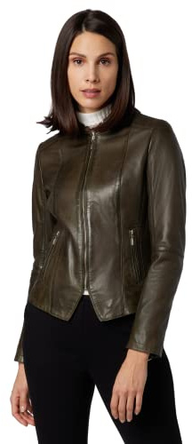 RICANO Abigale, Damen Lederjacke (Slim Fit) – echtes Premium Lamm Leder – modisches Design (Oliv, XL)