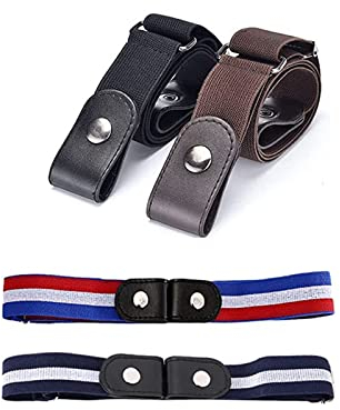 Gürtel Ohne Schnall,4 Stück Elastischer Schnallenfreier Gürtel Unsichtbare Gürtel Elastischer Gürtel für Damen und Herren,Jeanshosen