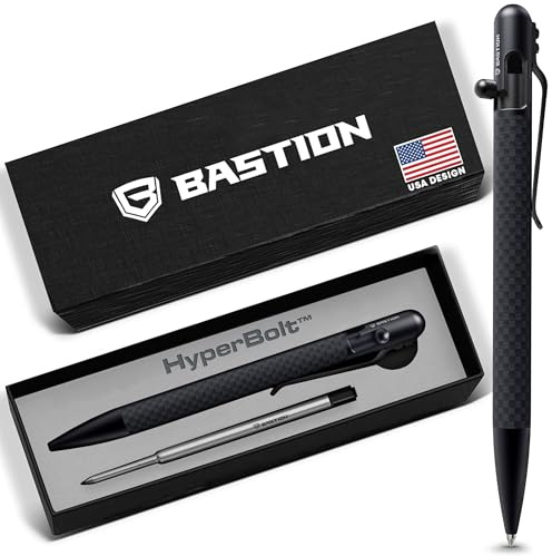 BASTION Bolt Action Pen - Carbon Fibre Black Slim - HyperBolt EDC Pen, Refillable Lightweight Writing Pen, Premium Gift, Smooth Ballpoint Pen, Executive Pocket Pen