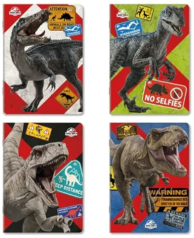 Jurassic World - Offizielles Lizenzprodukt - 12 Schulhefter - A4-Format - Lineatur B mit Rand - Bequemlichkeitsset - für die dritte und fünfte Klasse, Papier 80 Gramm - gemischte Grafiken