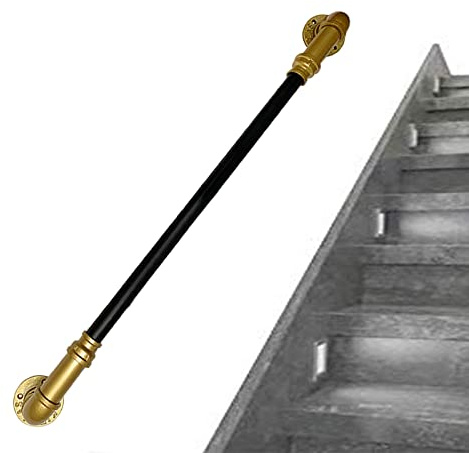 Gaommini Black Gold Staircase Handrails Indoors Outdoors Wall Handrail for Stairs Steps Lofts Corridor Banister Hand Railing Galvanized Metal Stairs Handrail (Size : 3.3ft/100cm)