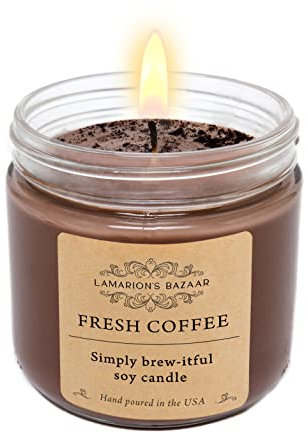 Fresh Coffee große 340 ml Kerze, frisch gebrühter dunkler Kaffeeduft, warme und gemütliche handgefertigte Soja-Kerze