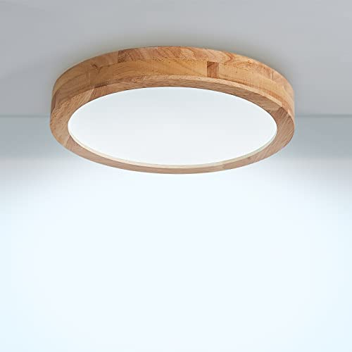 Baerolc LED Deckenleuchte Holz, 30CM Rund Deckenlampe LED Lampe Wohnzimmer 20W 6000K Kaltweiß Deckenleuchte aus Eiche Rund Holz Lampe für Schlafzimmer/Büro/Küche/Kinderzimmer/Flur/Balkon…