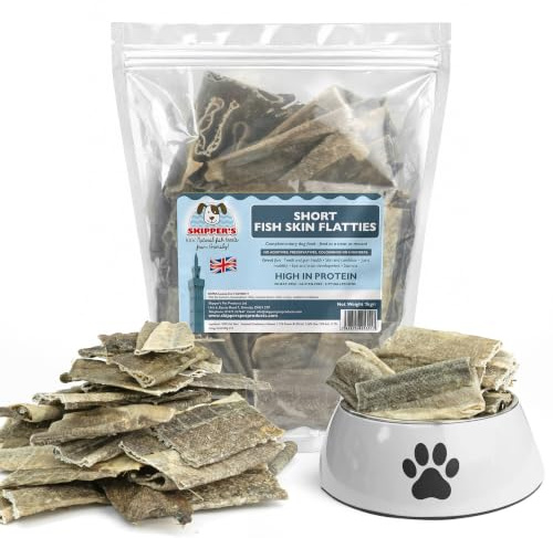 SKIPPER'S Fish Skin Flatties Sticks Short 1kg Dog Chews, High Protein | Handmade, Air dried, 100% fish skin, Long lasting chew, Low fat, Supports skin health, Natural dog treat