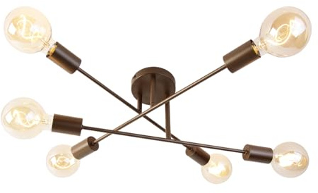 Qazqa Industrial Mehrarmige Deckenleuchte, Deckenlampe - Sydney - Dunkelbronze, 6-flammig, 55cm, Ideal als Flur und Wohnzimmerlampe