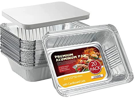 SUPERFA 20 Pack Large Aluminium Foil Trays with Lids, 2300ml Disposable Foil Trays for Oven, Baking, BBQ(32x22x5cm)