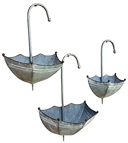 Alfie Francis Set of 3 Umbrella Shaped Wall Planters for Garden Outdoor Metal Baskets Plant Pots Gift