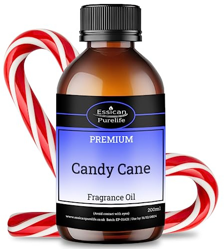 Candy Cane Fragrance Oils for Diffuser, Highly Scented Oil for Making Candle, Soap, Wax Melt, Oil Burners, Cosmetics Grade - Aromatherapy Diffuser Oils - Vegan Friendly & UK Made - 200ml
