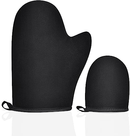 LOPHE Selbstbräuner Handschuh, Schwarz Dual Sided Tan Applicator Mitt, Mehrweg Self Tan Bräunungshandschuh für Bräunungscreme Und Peeling, Waschbar Handschuhe Tanning Streifenfreie Bräune (groß+klein)