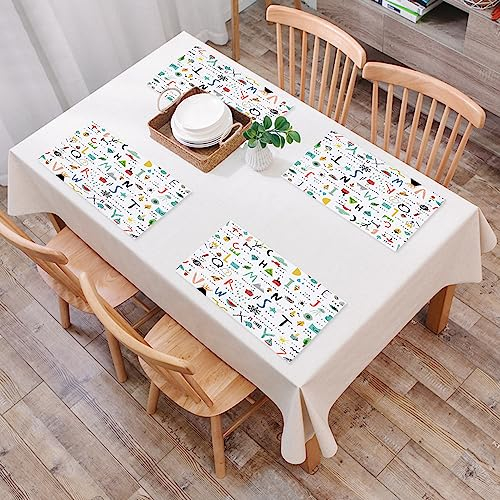 Platzset, Satz von 4 Platzsets,24 Buchstabe ABC Zurück zur Schulbildung,Gewebte Vinyl-Tischsets, waschbare und langlebige Tischsets, Tischsets für den Innen- und Außenbereich