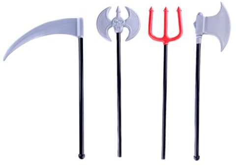 MEISH 4 Pieces Halloween Props Scythe Devil Fork Fake Axes Fancy Dress Accessories for Stage Performance Cosplay Party