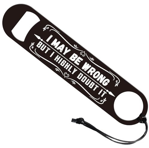 GLOBLELAND Funny Word Art Stainless Steel Bottle Opener with PU Cord Beer Bottle Opener Flat Bottle Opener Heavy Duty Bar Funny Bartender Opener for Home Kitchen Bar Restaurant, 7inch