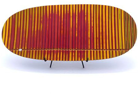 Piatto Ovale in Vetro di Murano Rosso e Giallo con Murrine, Vetro Soffiato a Mano, Realizzato in Italia, Marchio d'Origine, YourMurano