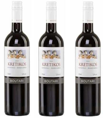 Kretikos Boutari rot 3x 0,75l Flasche | Trockener Rotwein aus Griechenland | 12% Vol. | +20ml Jassas Olivenöl