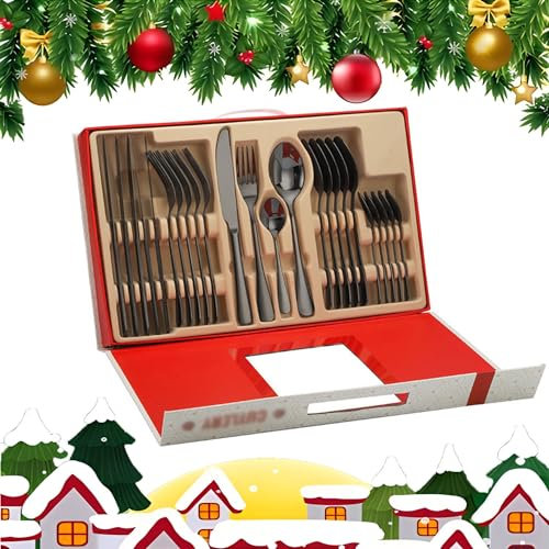 juego de vajilla navideñaVajilla navideña nueva, juego de 24 piezas, tenedor para carne, cuchara de café, adecuado para restaurante familiar(Color:5)