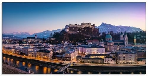 ARTland Wanddeko Glasbilder Wandbild Glas Bild einteilig 100x50 cm Querformat Architektur Altstadt Stadt Panorama Skyline Salzburg Alpen Österreich U4TL