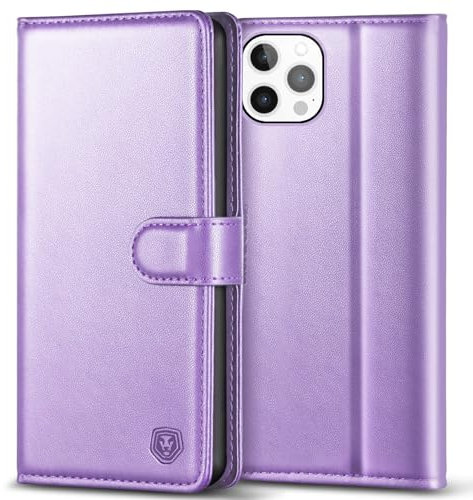 Kuafcase Compatible for iPhone 12 Pro Max Case with 4 Card Slots Magnetic Closure Kickstand Shockproof Protective Phone Case Compatible for iPhone 12 Pro Max - Light Purple