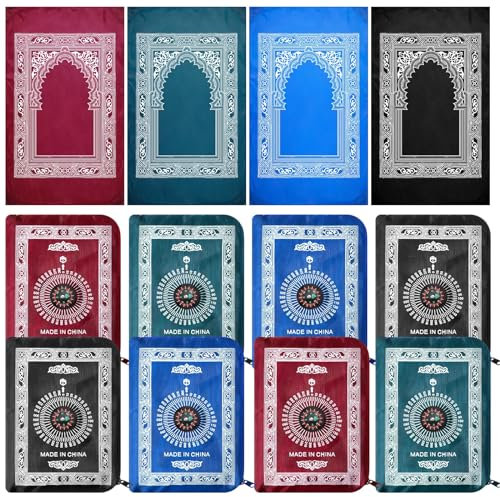 Mindsoft Tragbare Reise-Gebetsmatte mit Kompass, islamisch, wasserdicht, Polyester, Gebetsteppich mit Tragetasche im Taschenformat, für muslimische Ramada-Eid-Geschenke, 60 cm x 100 cm, 8 Stück