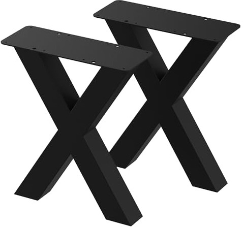 BK Styl 2 Stück Tischbeine Metall Schwarz X-Form | Tischgestell aus 60x60mm Profilen | Tischkufen Tischfüße Möbelbeine für Schreibtische & Esstische I Stahl Pulverbeschichtet I DIY (350x420mm Black)
