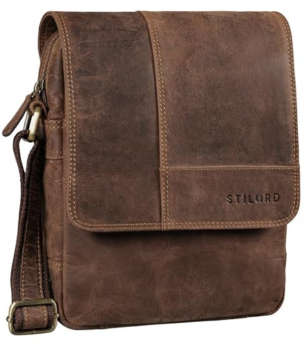 STILORD 'Andy' Bandolera Hombre Piel Pequeña Bolso de Hombro Cuero Genuino Vintage Bolsa Tableta 11 Pulgadas iPad Bolso de Mano DIN A5, Color:veleta - marrón
