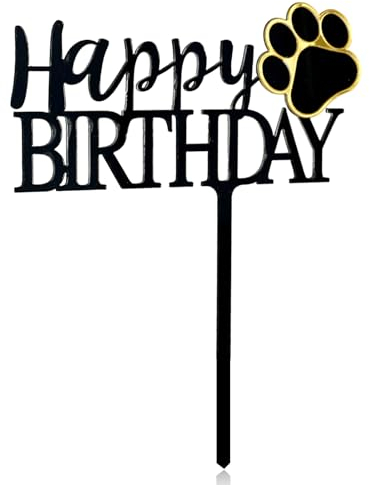 Pet Puppy Birthday Cake Topper Dog Theme Party Decoration, Acrylic Pet Adoption Party Supply,Black+Gold Claws
