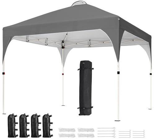 Yaheetech 3×3m Carpa Plegable Portátil Carpas para Exteriores Ajustable | Altura Ajustable 267-287 cm，para Playa Terraza, para 8-10 Personas，con Bolsa Transporte, Gris Oscuro