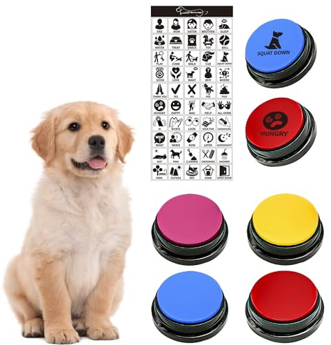 MMGGAISH 4 Boutons de Dressage pour Chien Parlant, Bouton de Communication pour Chien, Bouton Vocal avec Enregistrement de 30 Secondes, pour Apprendre à Votre Chien à Parler