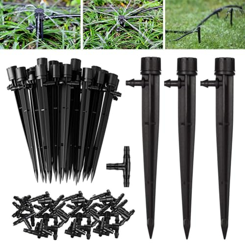 50 Piezas Goteros de Riego Kit Riego por Goteo Micro Aspersores de Riego Ajustables Gotero Vertical con 50 Piezas Conector de Manguera en T para Conectar Manguera de 4/7 mm