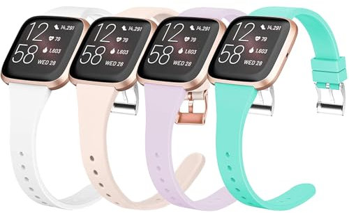 BXKM Confezione da 4 cinturini sportivi sottili compatibili con Fitbit Versa 2, Fitbit Versa, Versa Lite, Versa SE, cinturini di ricambio in morbido silicone per smartwatch Fitbit Versa 2, unisex,