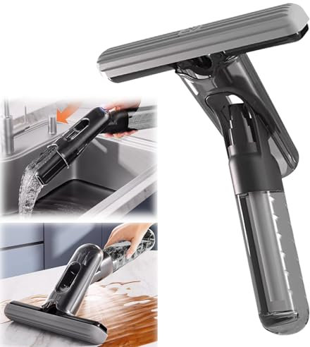 Wischer Mini Mop, Bodenwischer mit Sprühfunktion & Auswringfunktion, Tragbarer Wischmopp mit Wassertank für Badezimmer, Küche, Schreibtisch, Glas, Wohnzimmer, Auto (Schwarz)