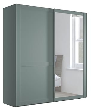 WIEMANN Schwebetürenschrank Landhausstil Kleiderschrank 200cm breit, mit Spiegeltür, Salbeigrün Dekor, Höhe 217cm, Marlow